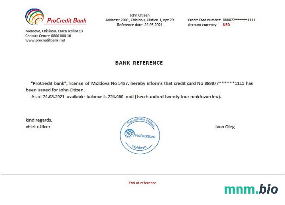 Przykład referencyjny Mołdawii Procredit bank w formatach Word i PDF